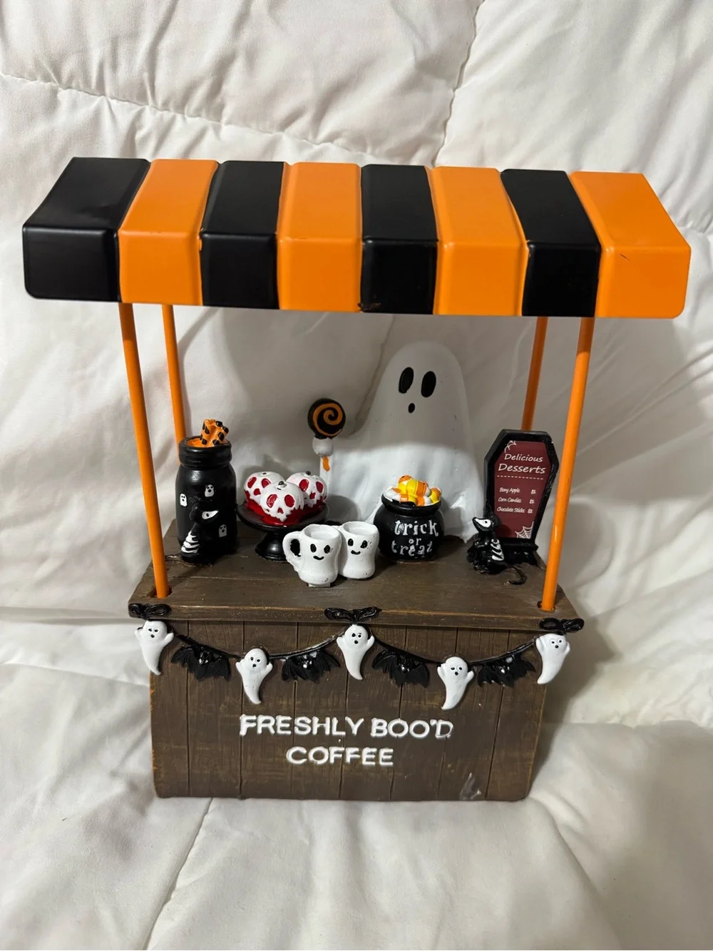 Halloween Ghost Freshly Boo'd Brewed Coffee Cart Tabletop Decor